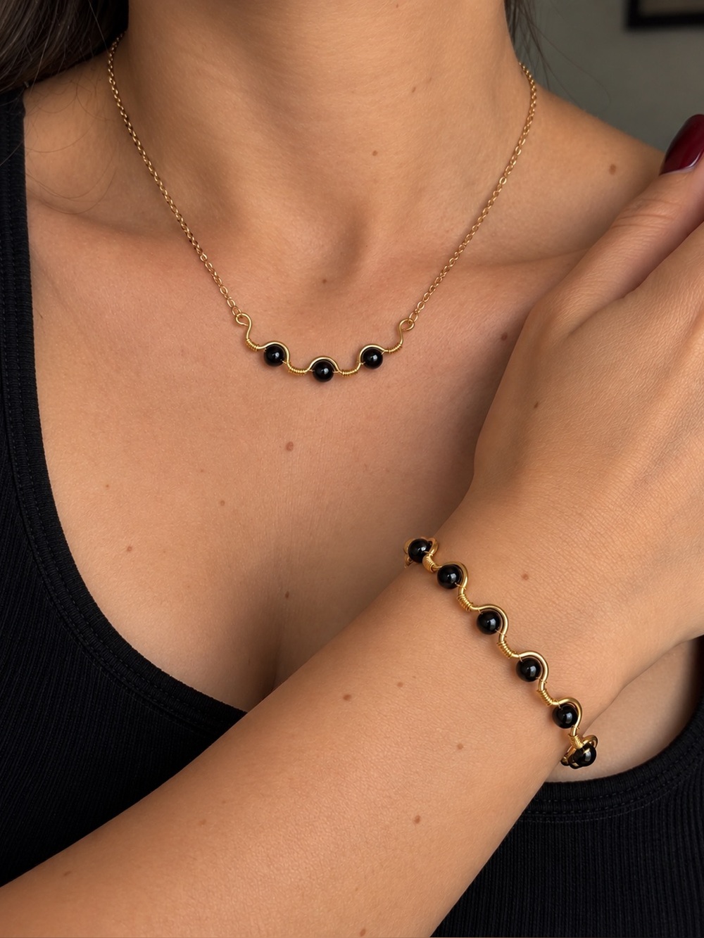 Handmade Black Onyx Necklace & Bracelet Set – 14K Gold Filled